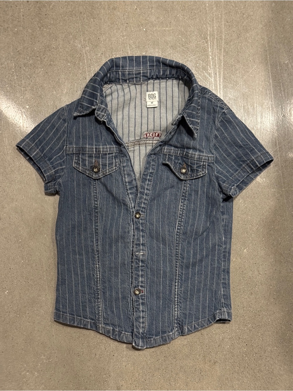 BDG Striped Short-Sleeve Denim Button-Down Shirt
